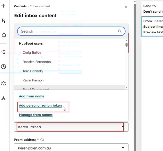HubSpot Email Add Personalization Token
