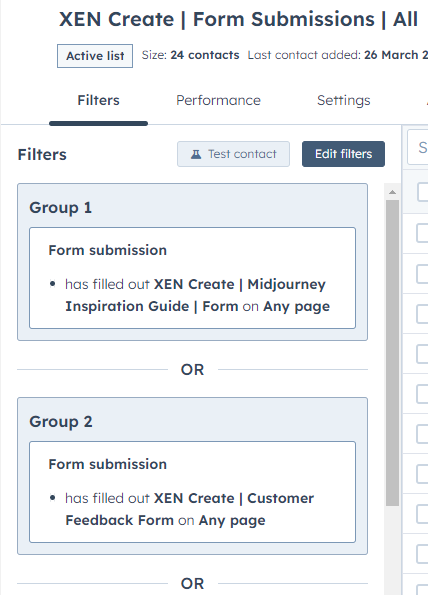 XEN Active List Criteria Form Submission