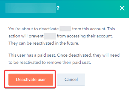 HubSpot Deactivate User Settings