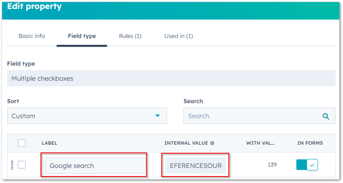 Make sure both the label and internal values match what’s on the source portal