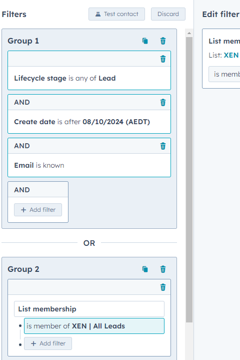 List Group 1 and Group 2 Sample