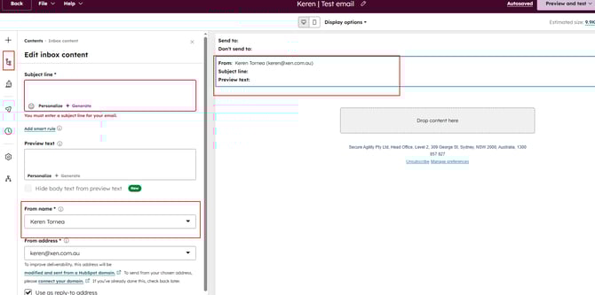 Subject Line and Sender in HubSpot Email