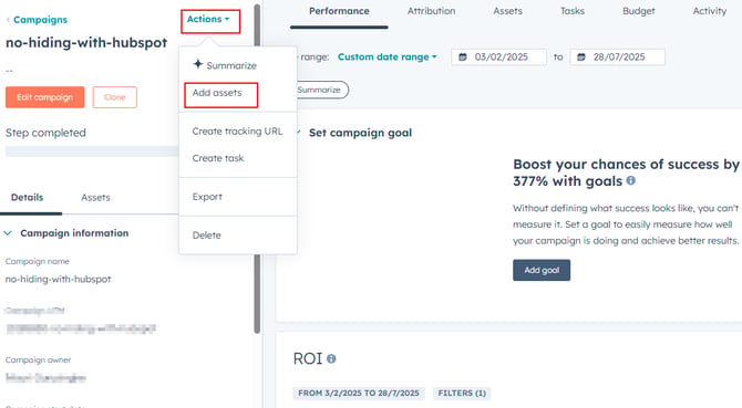 Add Assets to HubSpot Campaign