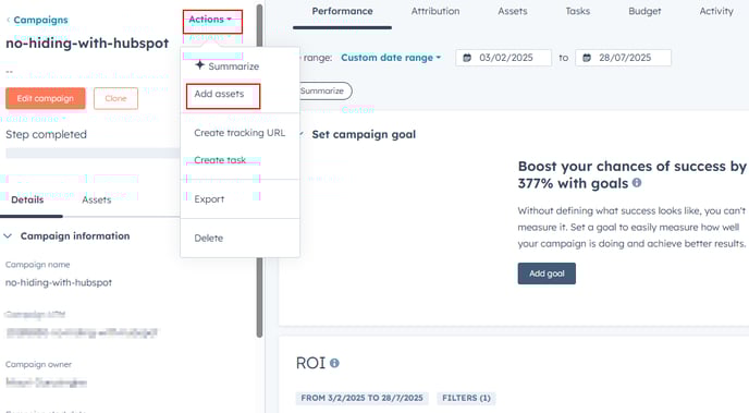 Add Assets to HubSpot Campaign