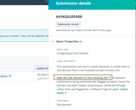 Add site domain to HubSpot tracking list