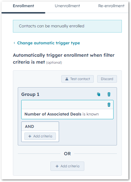 Apply labels - example enrolment and re-enrolment criteria for a contact-based Workflow