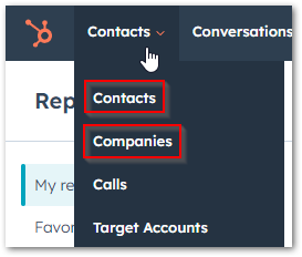 Navigate to contacts or company