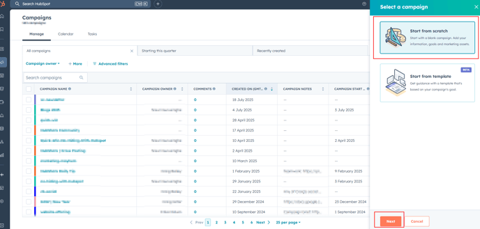 Create Campaign in HubSpot