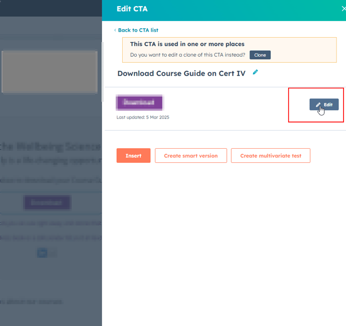 Edit HubSpot CTA