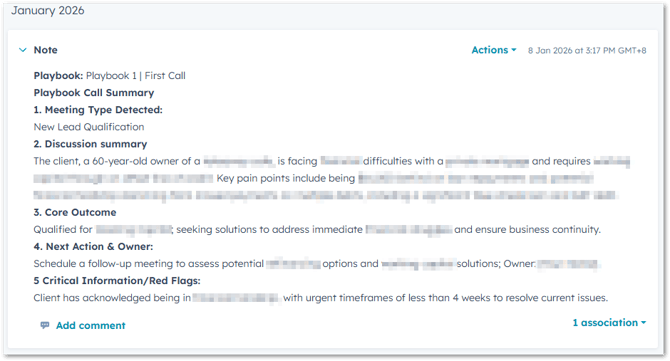 Example Data Agent Output for Playbooks Notes Summary