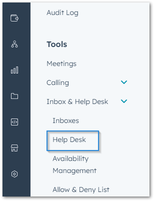 HubSpot Help Desk menu