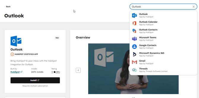 HubSpot Marketplace Search Outlook App
