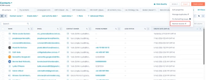 Restore Contact Records HubSpot