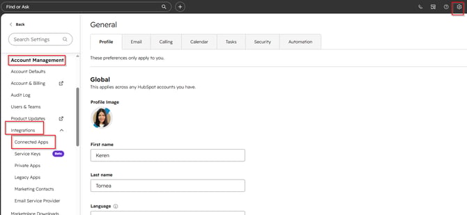 HubSpot Settings Integration