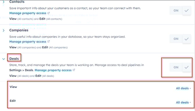 HubSpot User Deal Settings Permissions