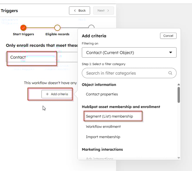 HubSpot workflow add criteria