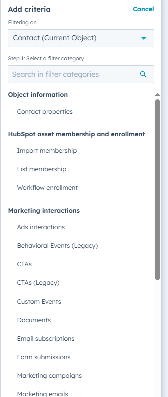 Workflow Criteria Options