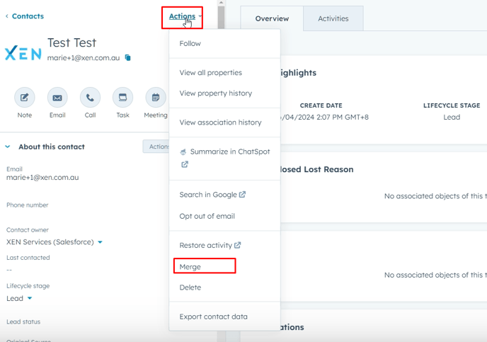 Another way to merge contacts