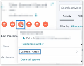 Make Aircall phone calls in HubSpot