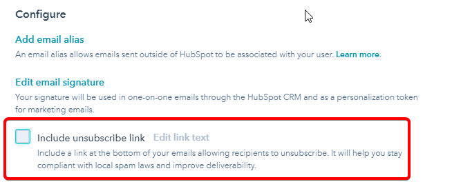 Enabling include unsubscribe link 