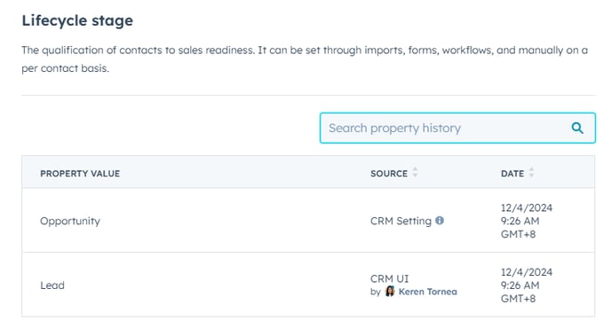 Property History Pop Up