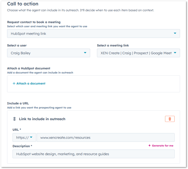 Add CTAs you'd like the Agent to use in the outreach