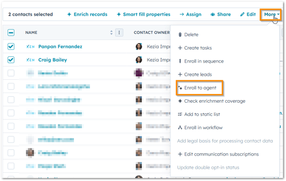 Enrol contacts when you are on a Contact View