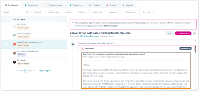 Example of email sent