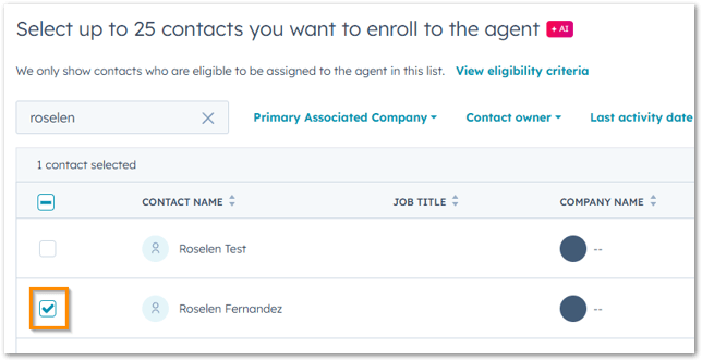 Search for the contacts you'd like to enrol