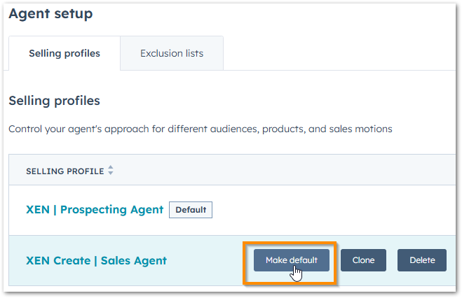 Set your default Prospecting Agent