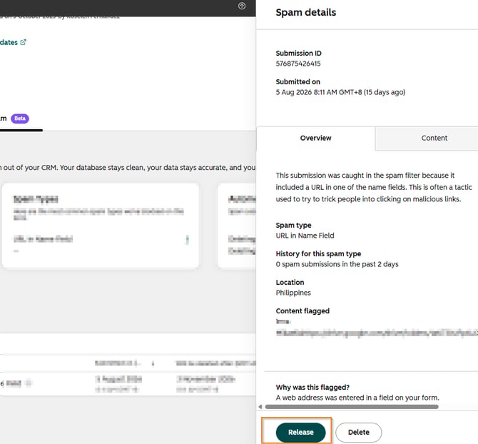 Release spam submission