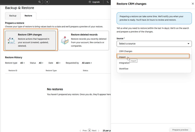 Restore CRM changes