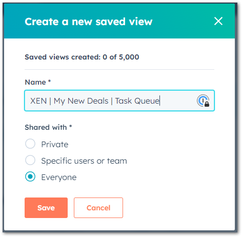 Save View - Add name and share permissions
