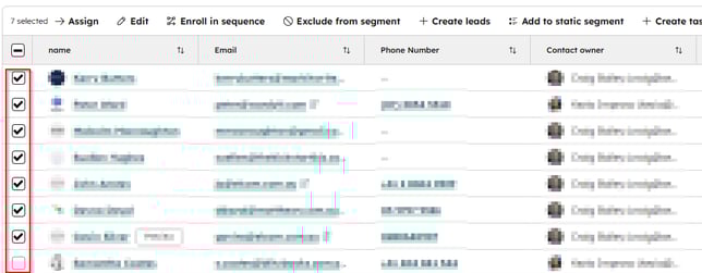 Select Contacts in Segment to Reassign