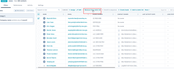 Remove Contact from Static List