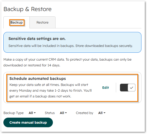 Schedule automated backups