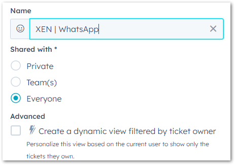 Name your Help Desk view and set access permissions