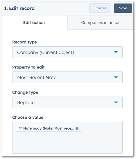 Data Transfer Action Workflow Note Property