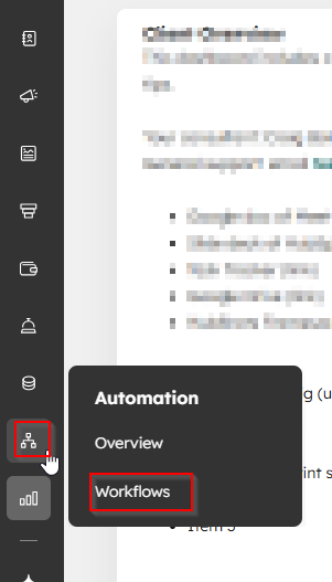 Workflows in HubSpot Menu