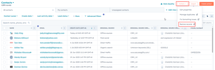 Restore Contact Records
