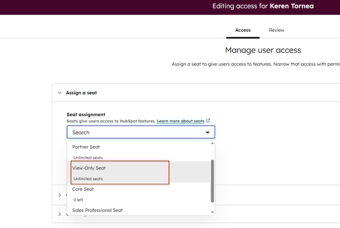 View Only Seat HubSpot User Settings