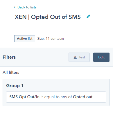 create an active list and apply sms opt out filter