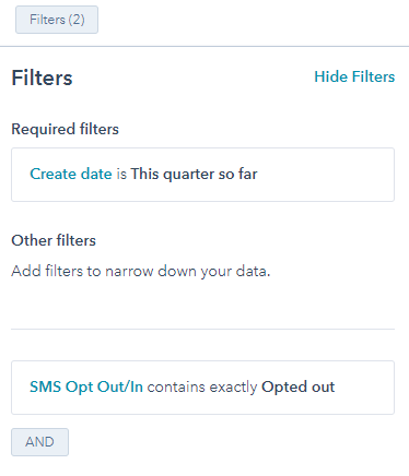 SMS report filter